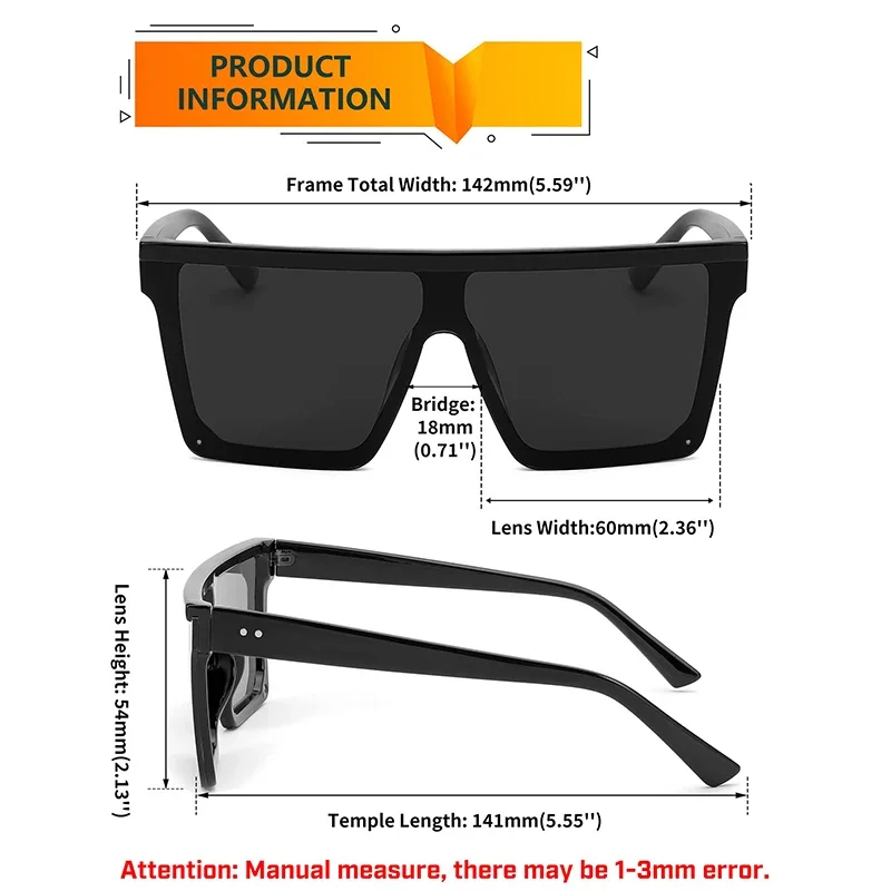 Gafas de sol cuadradas de gran tamaño para mujeres y hombres, gafas de sol con parte superior plana estilo lente siamesa a la