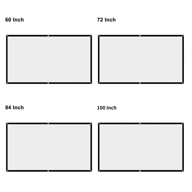 16:9 Foldable Projection Screen Portable White Projector Curtain 60/72/84/100\"