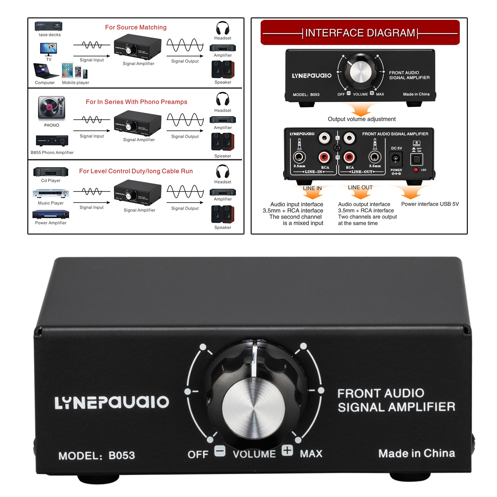 Front Stereo Sound Amplifier Headphone Speaker Amplifier Booster Amp Volume Control