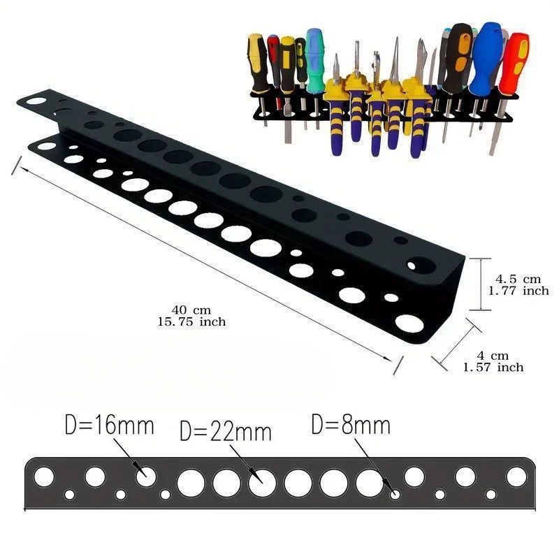 cremagliera di stoccaggio per attrezzi hardware Telaio per morsetto per cacciavite a parete in ferro Espositore per cacciavite multipolare dal design leggero: leggero nero