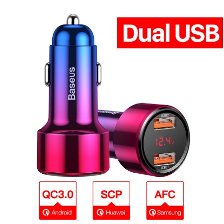 Baseus 45W Quick Charge 4.0 3.0 Usb Car Charger Voor Iphone 11 Pro Max Xiaomi Samsung QC4.0 QC3.0 Qc type C Pd Auto Fast Charger: Dual USB Red