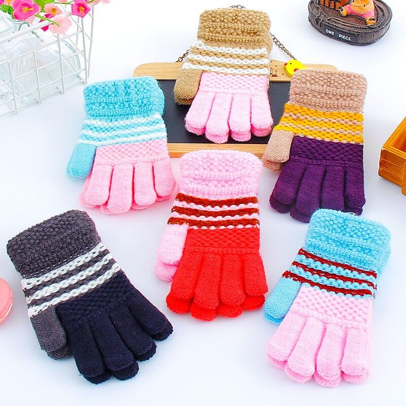 Gants d'hiver chauds et épais pour enfants, mitaines extensibles pour enfants filles et garçons, gants complets en tricot pour les doigts de 7 à 12 ans