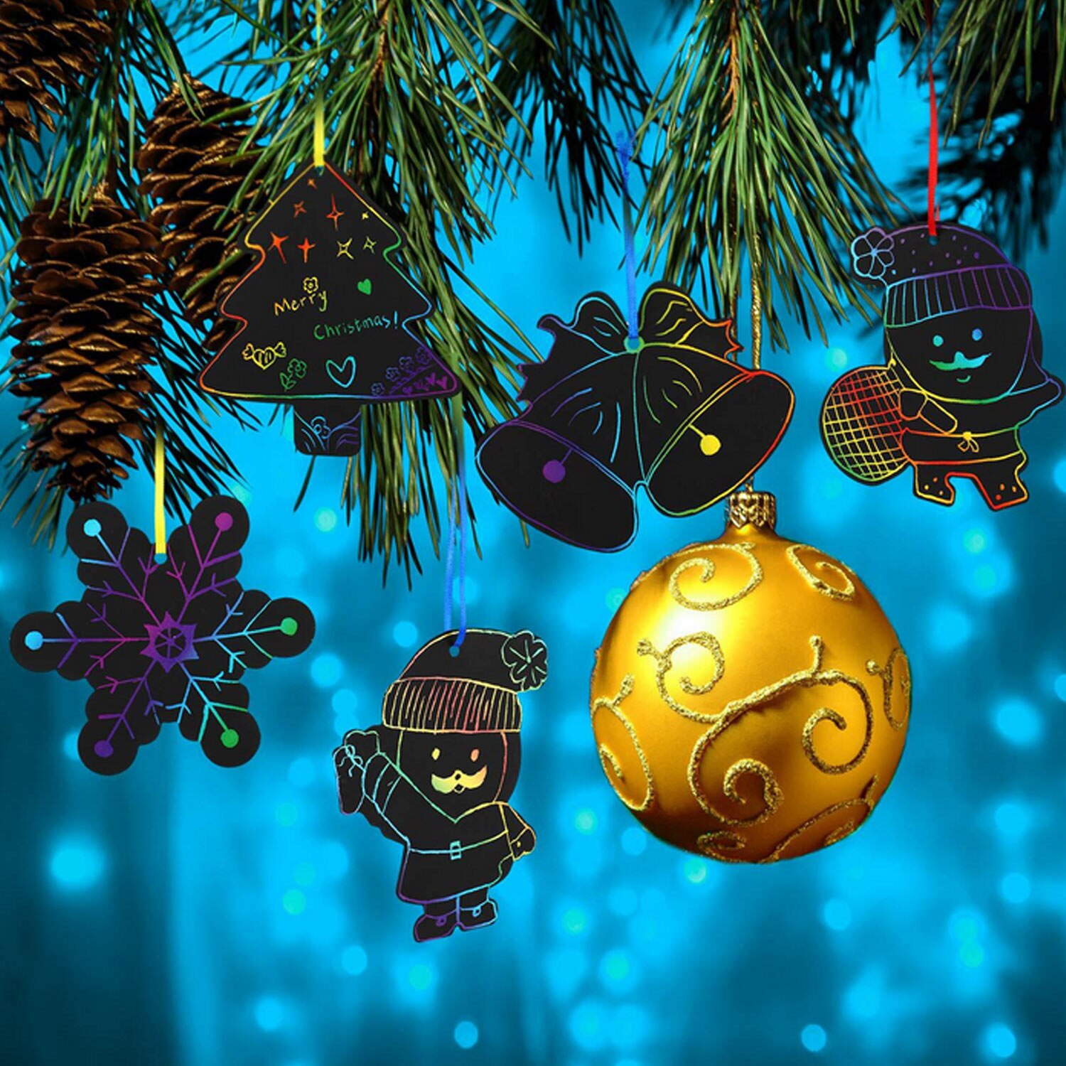 24PCS Scratching Card Rainbow Color Christmas Tree Ornaments Scratching Paper Chirldren Drawing Toy Christmas