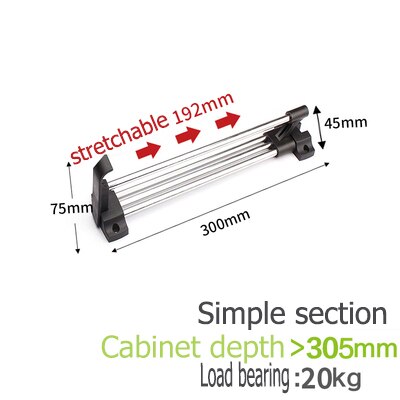 Top Mounted Sliding Pull Out Pull-out Closet Wardrobe Cloth Hanger Rack 25/30/35/40/45/50CM Heavy Duty Retractable Closet: Black 300mm