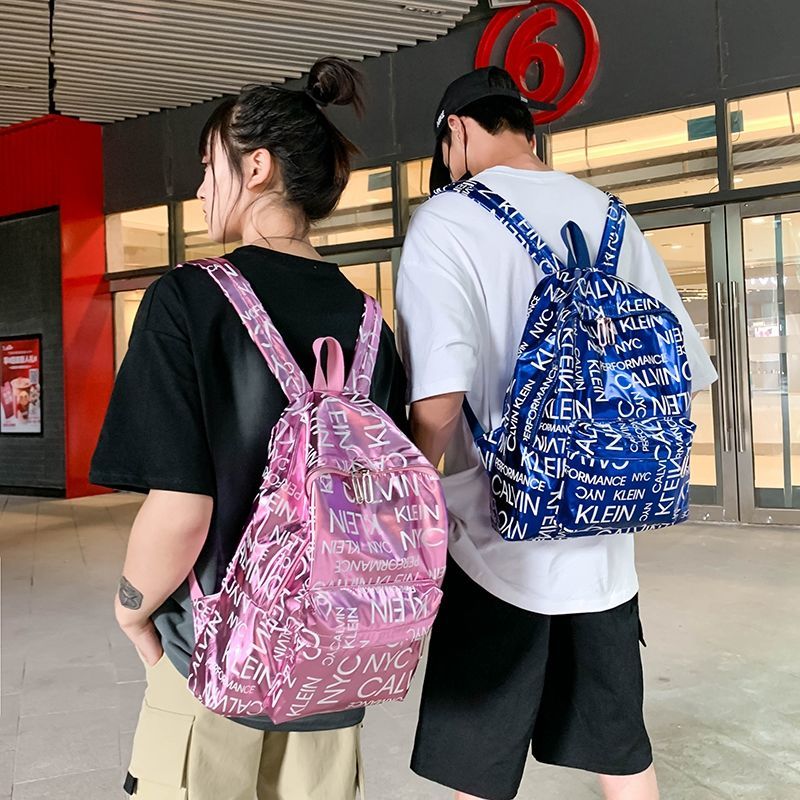 Cool shiny unisex couple school backpacks big student College school bag women men packs