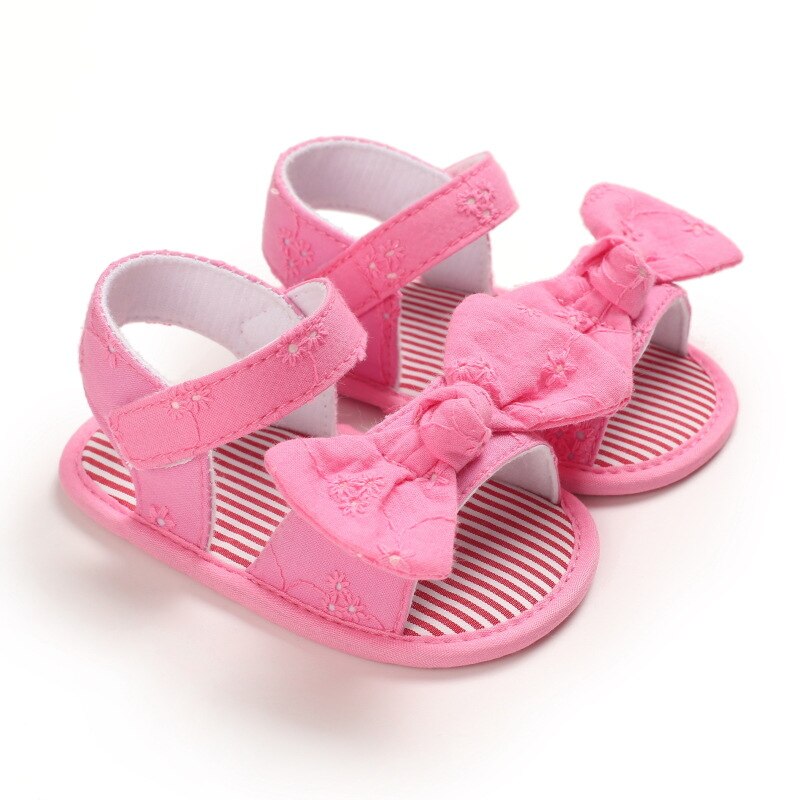 Kid Baby Sandalen Meisjes Zomer Effen Streep Boog Knoop Platte Met 0-18 Monthes Kinderen Leuke Mooie Strik Prinses schoenen: Rood