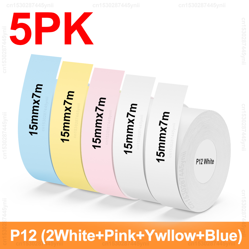 5/10 pces p12 etiqueta rolo de papel 15mm x 7m auto-adesivo etiqueta térmica contínua apto para marklife p12 p15 p11 d30 fabricante de etiquetas: LC