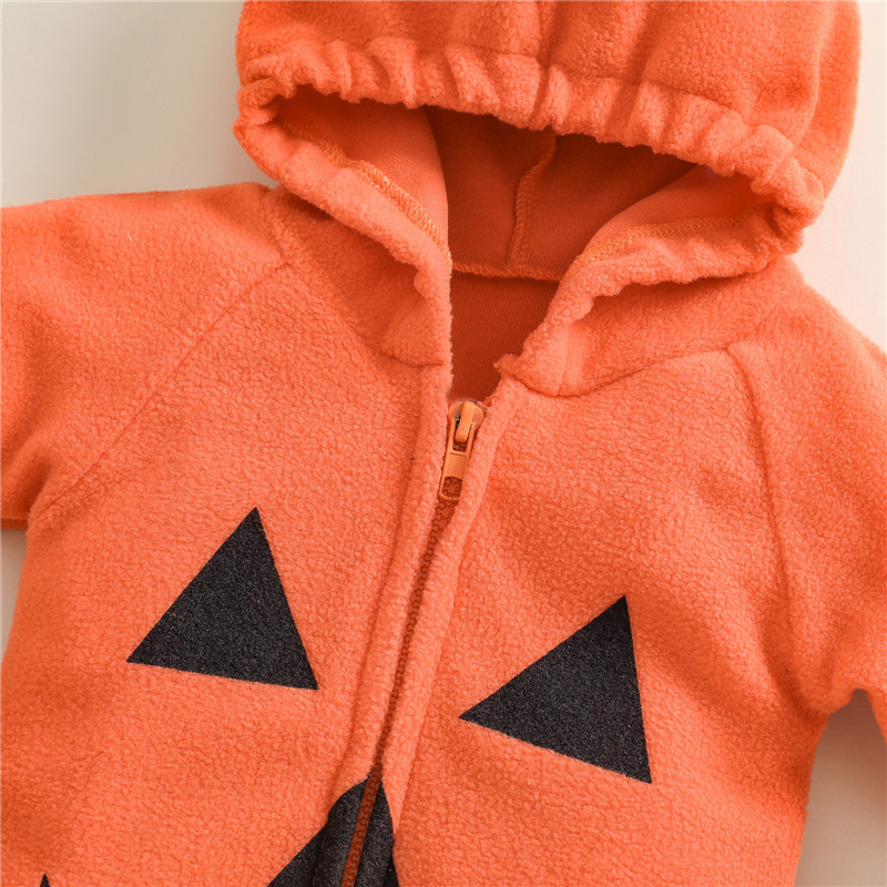 0-24 Maanden Baby Pompoen Hooded Romper Lange Mouwen Full Zip Betaalde Jumpsuit Warm Uitloper Baby Jongens Halloween Footies playsuit