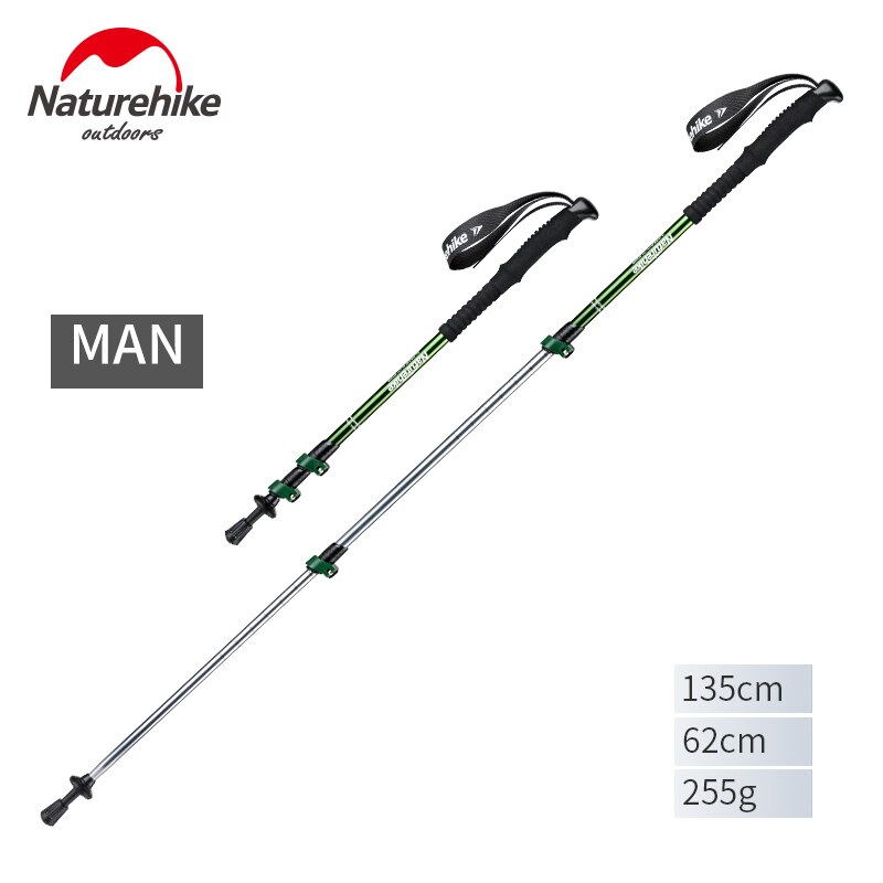 Naturehike ultralett trekking foldestang aluminiumslegering alpenstocks vandring pinner camping familie alpenstocks menn gutt: Mann grønn
