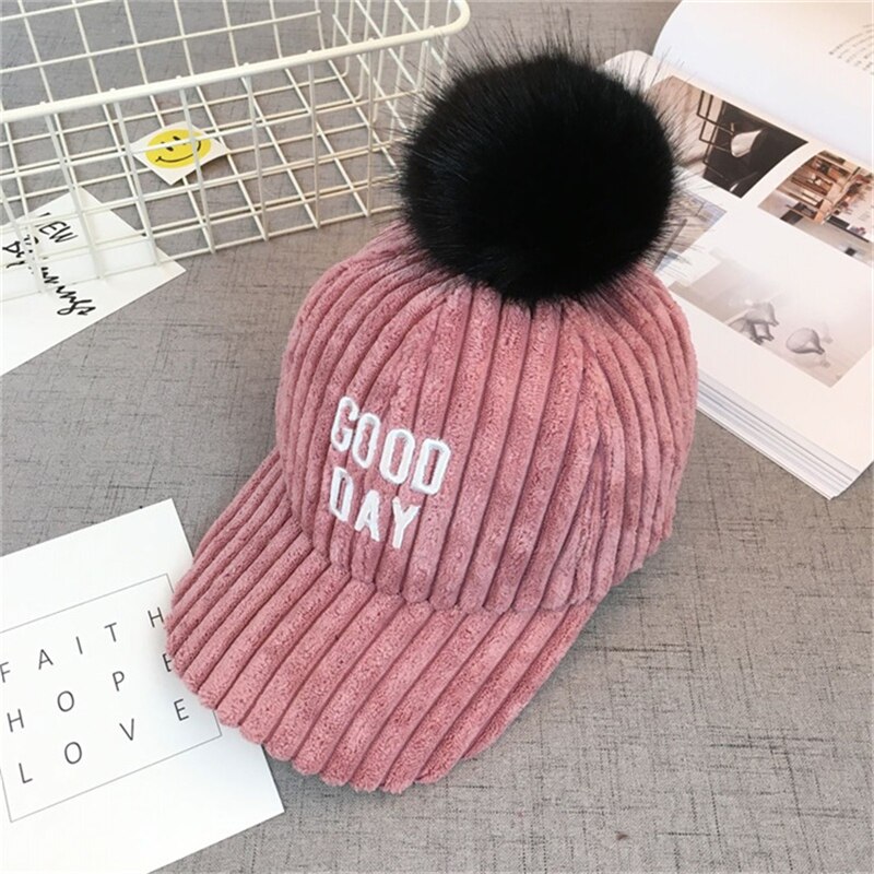 Brief Pompom baseball caps kinder Hysterese junge mädchen baby Koreanische Winter Warme hüte gorras Outdoor Schnee Ski Hut: Rosa