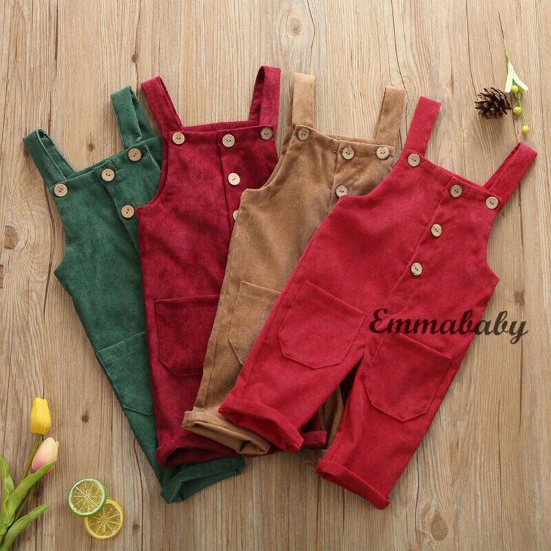 1-5 Years Kids Toddler Baby Boys Girls Overalls Winter Warm Pants Solid Color Corduroy Bib Pants