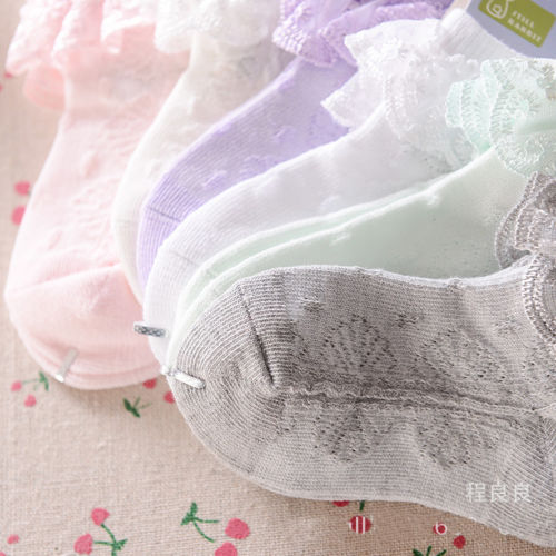 Zomer Peuter Baby Meisjes Katoenen Kant Ruffle Stroken Enkelsokken Prinses Anti Slip Tutu Sokken