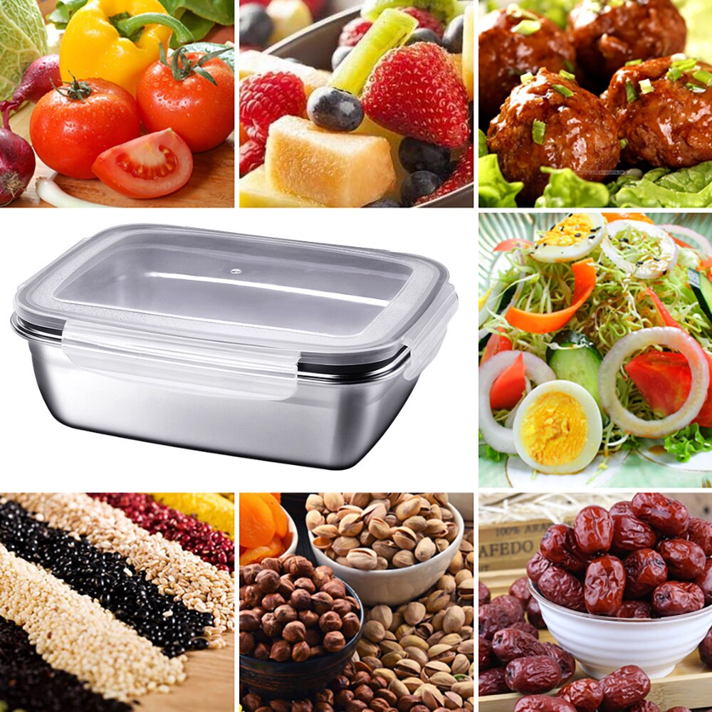 Large Capacity Stainless Steel Fresh-Keeping Box Well Sealed Crisper With T6ransparent Buckle Lid