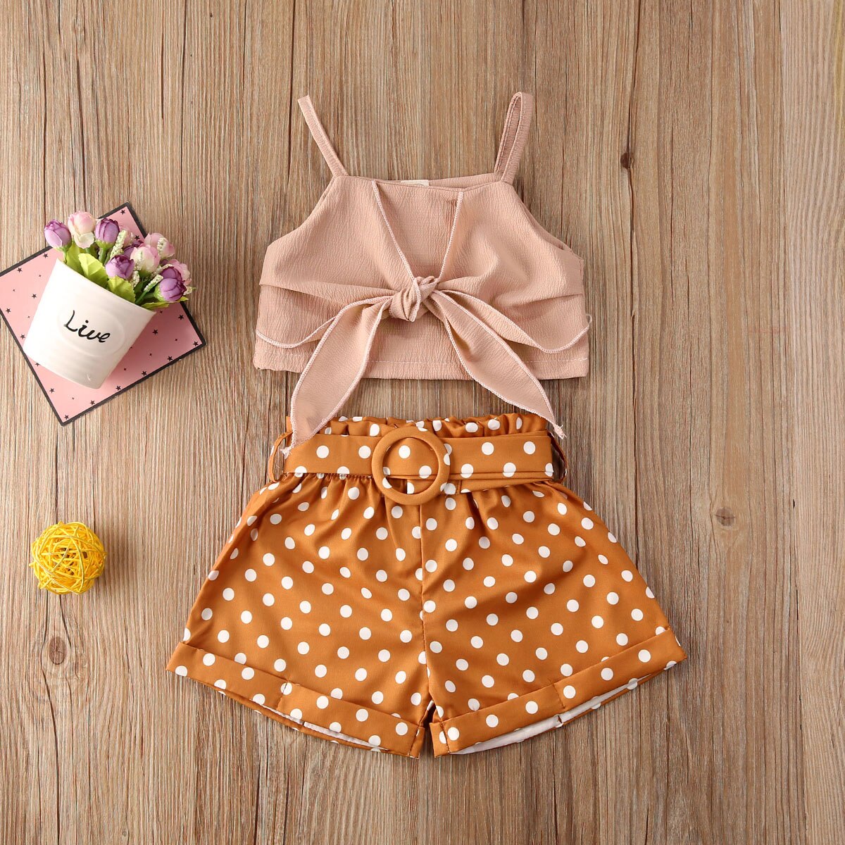 Emmababy Kleinkind Baby Mädchen Kleidung Sommer Einfarbig Band Bowknot Crop Tops Polka Dot Kurze Hosen 2Pcs Outfits Kleidung 1-6Y: skin colour / 3T