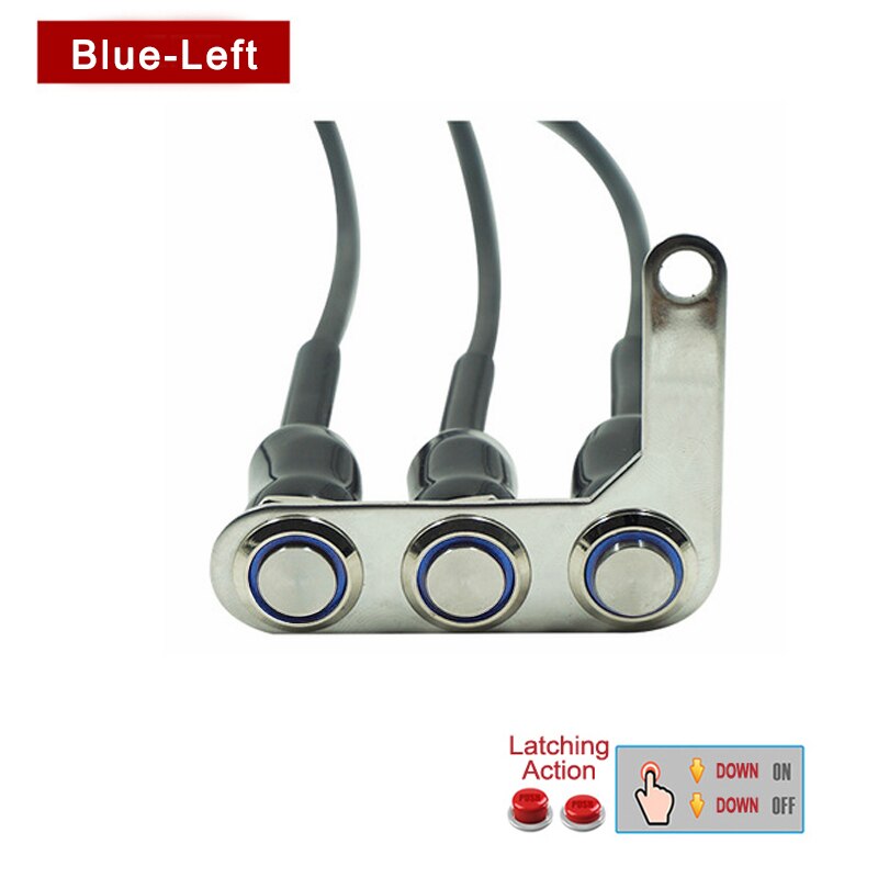 Interrupteur étanche à 3 boutons pour guidon de moto, interrupteur marche-arrêt, interrupteur étanche pour phare, klaxon et clignotant, LED: Blue-Left