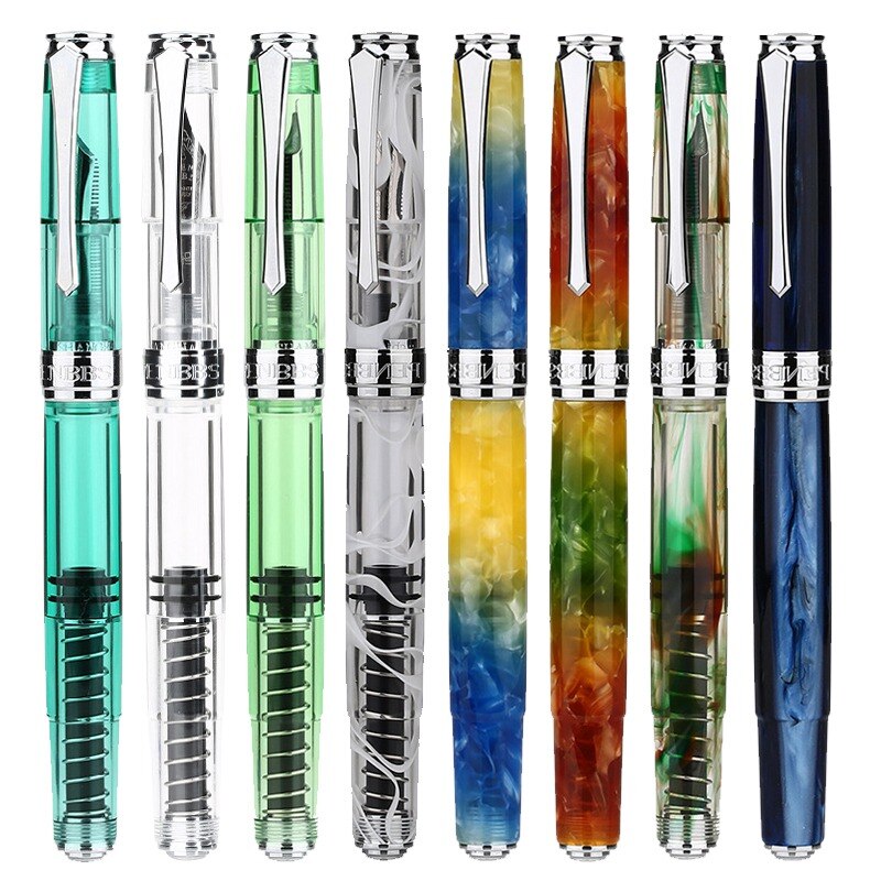 PENBBS 500 de acrílico colorido pluma estilográfica con émbolo Clip de plata Punta fina F escribir fuente bolígrafos la escuela de artículos de oficina