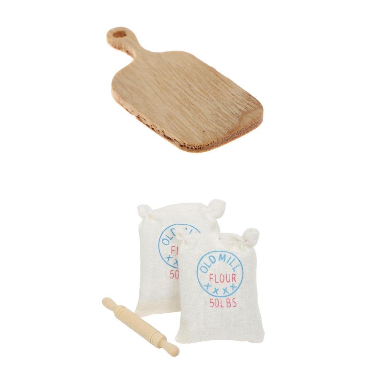 Funny Flour Rolling Pin Chopping Board For 1:12 Dollhouse Kitchen Toys Decor