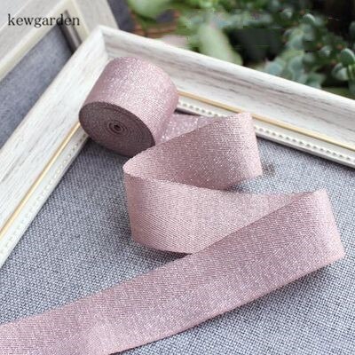 Kewgarden 1 " 3/8 " gouden draad matte textuur satijnen linten handgemaakte tape diy strik lint verpakking lint 5 meter: Roze / 10mm