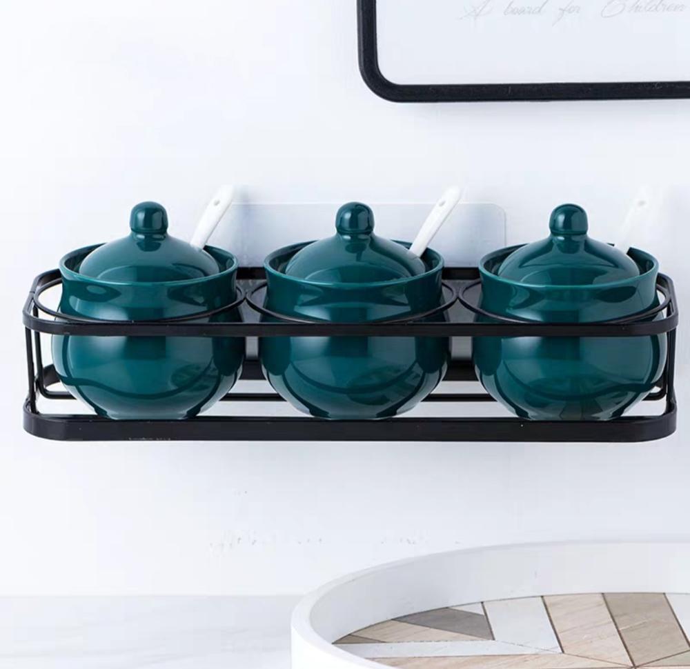 Creatieve Nordic Stijl Licht Luxe Emerald Keramische Suiker Blikken Zout MSG Pot Kruiden Pot Kruiden Doos Vier stuk Huishoudelijke set: Hanged Type A