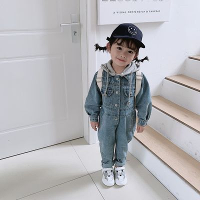 2-7 jahre freundlicher kleidung der neue Hong Kong stil sommer jungen und mädchen Baby modisch Denim Gesamt Hütte abnehmbare jacke strampler