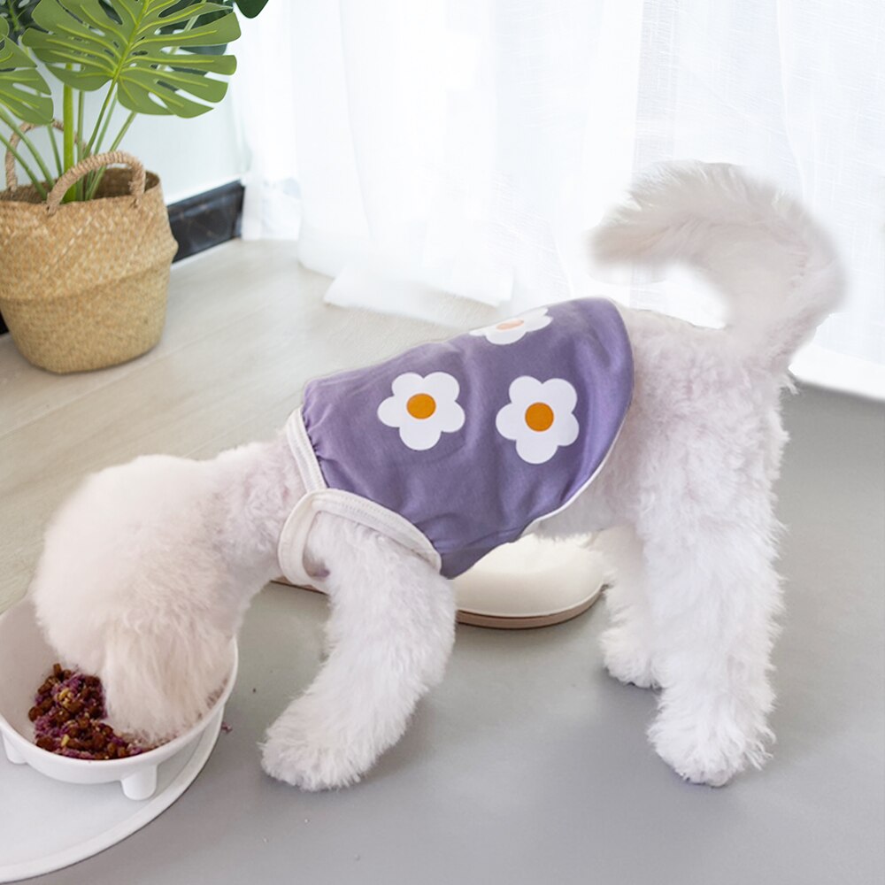Summer Outdoor Cartoon Dog Clothes T-shirt Vest Flower Printing Clothes For Dog Shirt For Small Medium Puppy: gray blue / XS