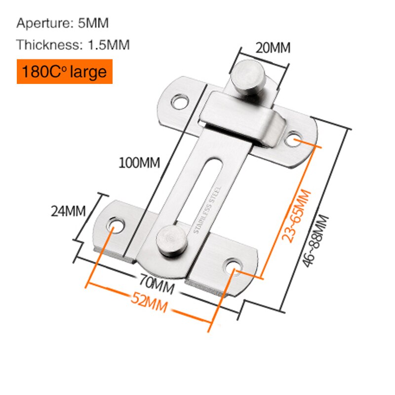 Stainless steel lock right angle flat angle bend lock easy assembly bolt stainless steel door buckle cabinet door lock: Flat angle 180 large