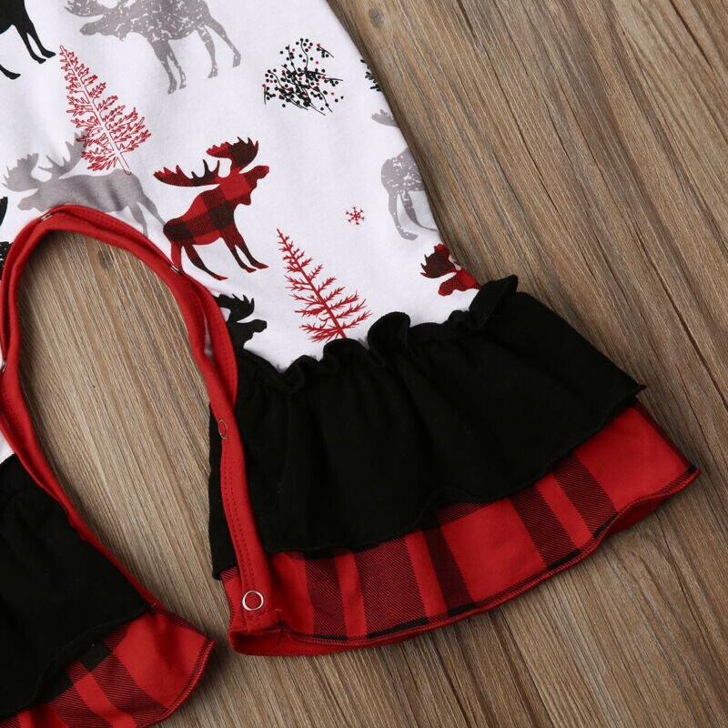 Baby forår efterår tøj jul nyfødt spædbarn baby pige rensdyr print tøj romper jumpsuit flæsede outfits 0-24m
