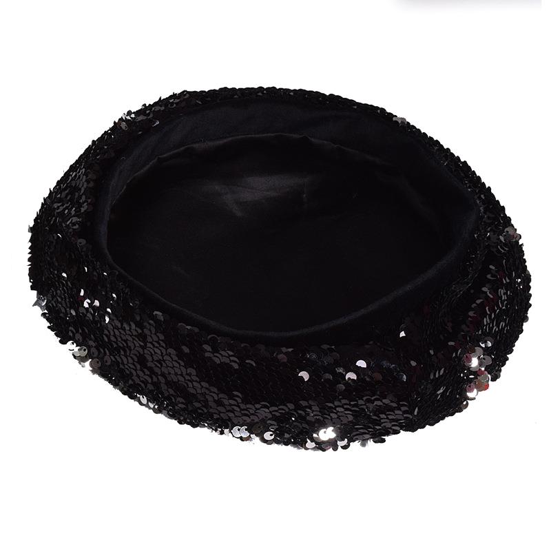 Kvinner paljetter flate baretter lokk paillette sølv fest damer doble farger skinnende årgang maleren hatt