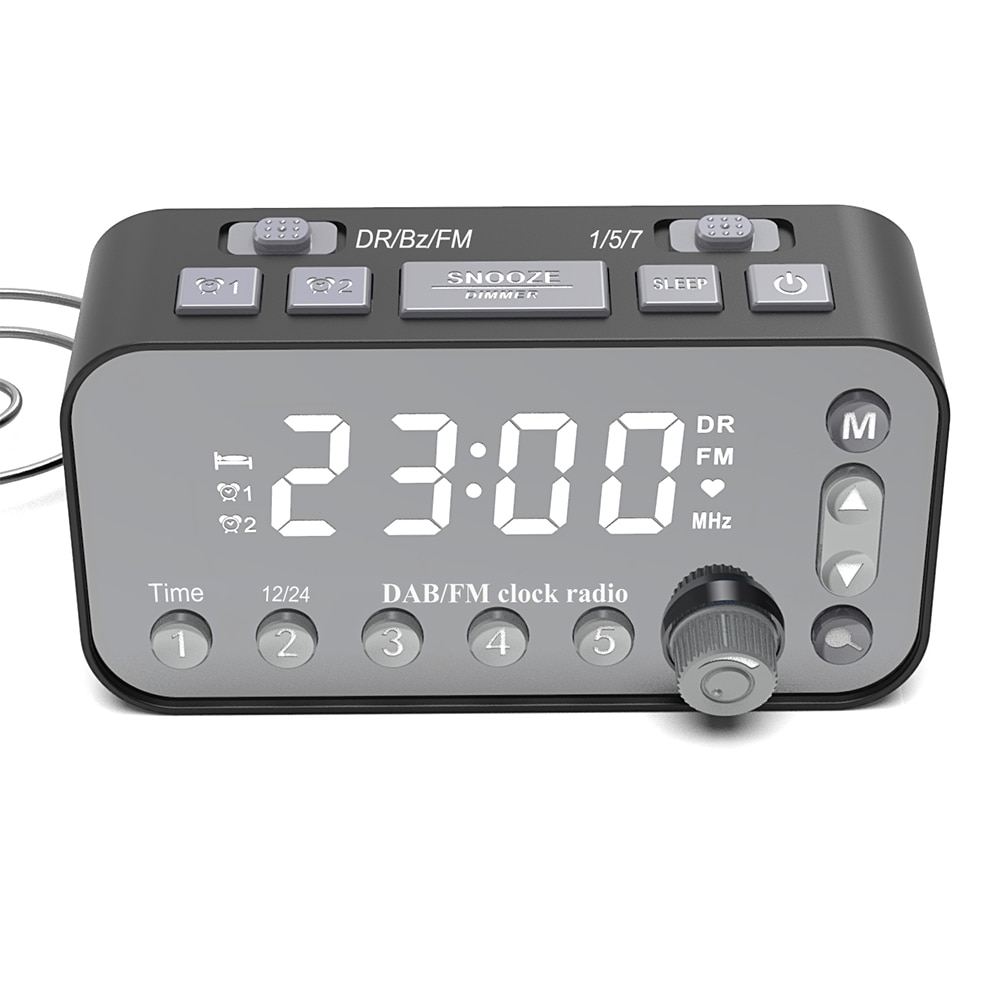Fm-radio storskärm digital väckarklocka stationär led display snooze multifunktionell dimmer dab resa hemmakontor vardagsrum