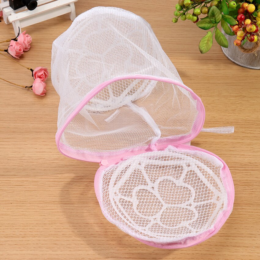 1PC Folding Bra Wash Bag Underwear Bra Sock Washing Clothes Net Mesh Zip Bag Pink Home Woman Bra Laundry Bag 150X175mm