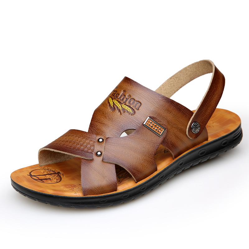 Herresandaler sommer sommer strandferie reiser skinn herre sandaler sommer pustende sandaler til menn: 3 / 7.5