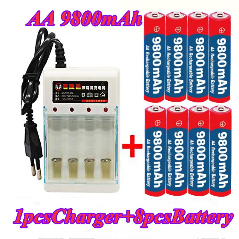 1.5 V AA 9800 mah batteria ricaricabile AA 1.5 V. Nuovo caricabatterie Alcalinas ricaricabile + 1 pz caricabatterie a 4 celle