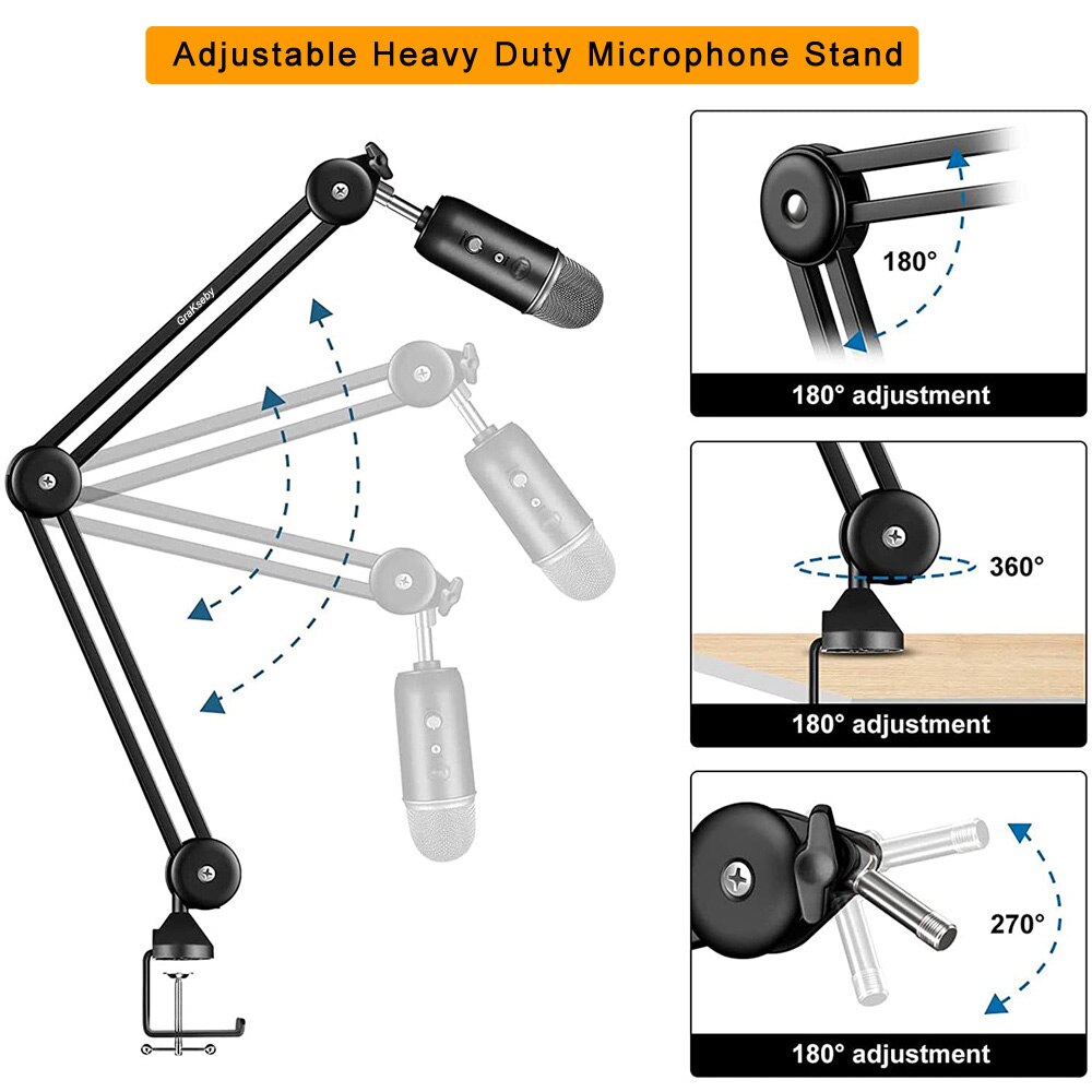 Support de Microphone pour Blue Yeti, bras de micro robuste avec filtre Pop, support de crochet pour casque, ciseaux de Suspension
