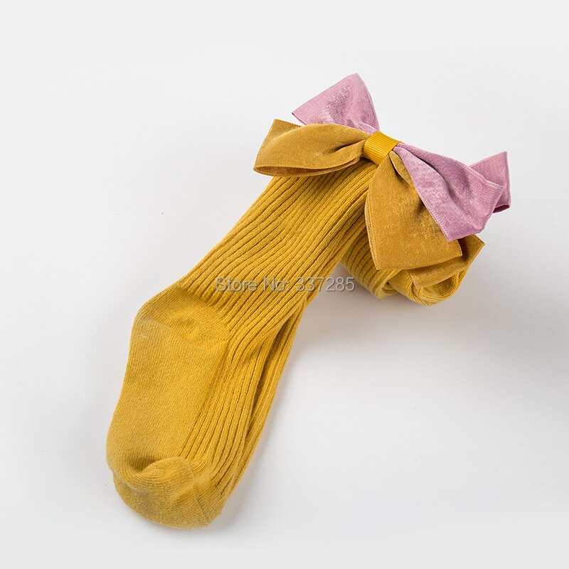 Collant colorati in cotone con fiocco grande per bambina collant per neonato autunno inverno collant lavorati a maglia a strisce principessa carino per bambini bambini: giallo / M