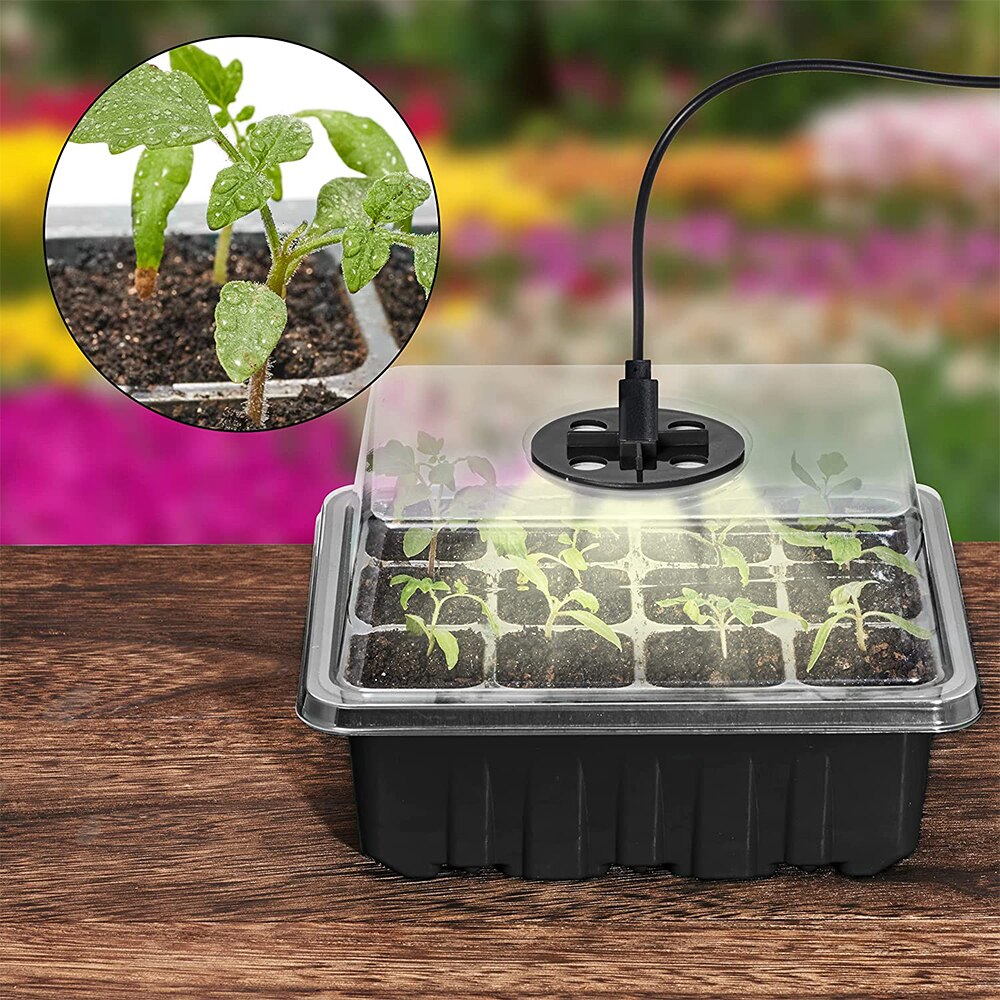Kit de bandeja de semillero de 60 celdas, bandejas de inicio de semillas con luz de crecimiento y humedad ajustable, bandejas de vivero de semillas, Kit de cultivo, 5 paquetes
