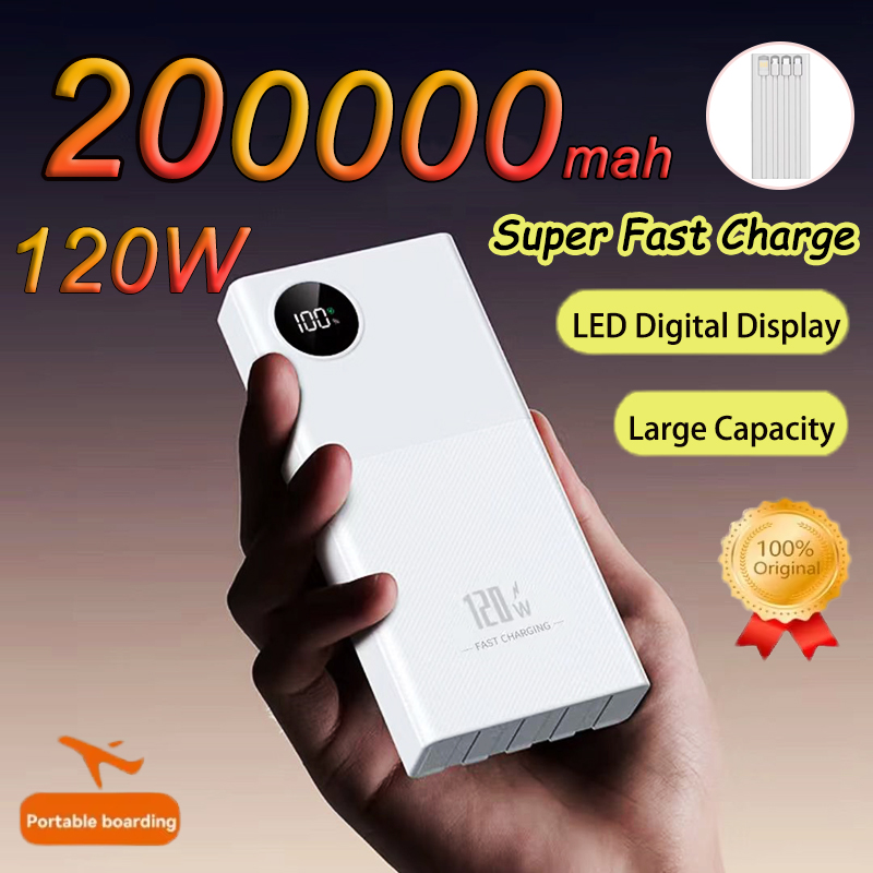 200000mAh 120W Power Bank Large Capacity Super Fast Charge Portable Power Bank With 4 Charging Cables LED Digital Display