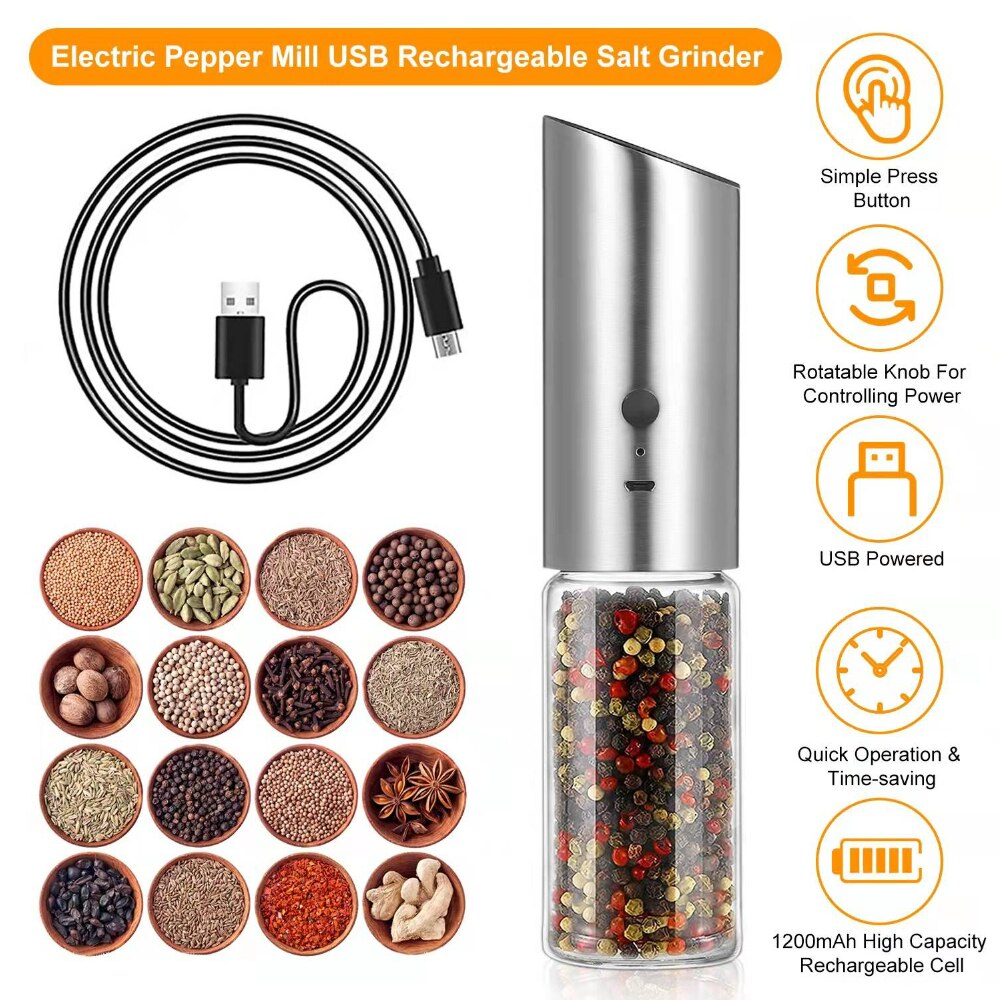 Cuisinart SG6SE Seasoning Mill Automatic Salt and Pepper Mill, Stainless Steel, Including Charging Station, 20min Wireless Use, Frosted Pearl