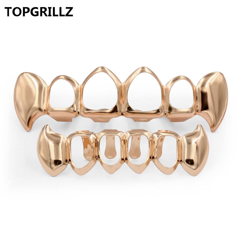 TOPGRILLZ Vergoldeter Hüfte-hüpfen-Zahngrill, oberer und unterer Grill, Hüfte-hüpfen-Bling-Hohlvampirzähne für Halloween: Antike bronze- überzogen