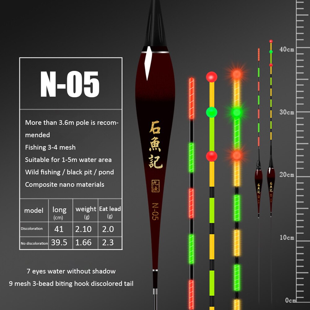 Flotador de pesca eléctrico inteligente, boya luminosa de alta sensibilidad, LED, para pesca nocturna, con cambio de Color,: N05