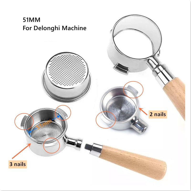 Koffie Filterhouder 51Mm Voor Delonghi Dedica EC680 EC685 Eco310 Ecp35.31 ECOV311 Bco420 Rvs بورتافلتر ديلونجي
