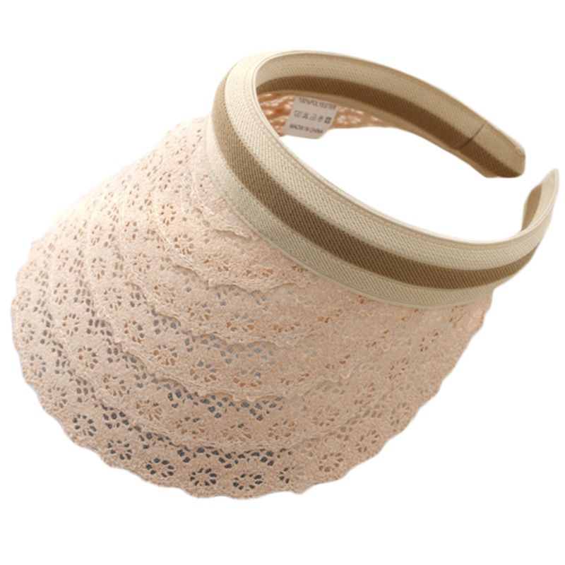 Cappello estivo da donna con visiera parasole vuota scava fuori cappello da spiaggia tutto'aperto a tesa larga in maglia a righe in pizzo floreale tutto'uncinetto: Colore rosa