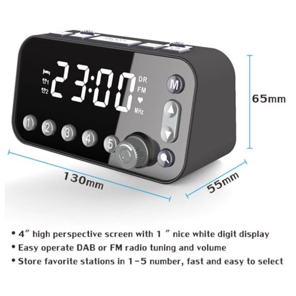 Autoradio, autoradio, digitale wekker, dab- en fm-wekkerradio, dubbele usb-oplaadfunctie, lcd-scherm, instelbaar alarmvolume