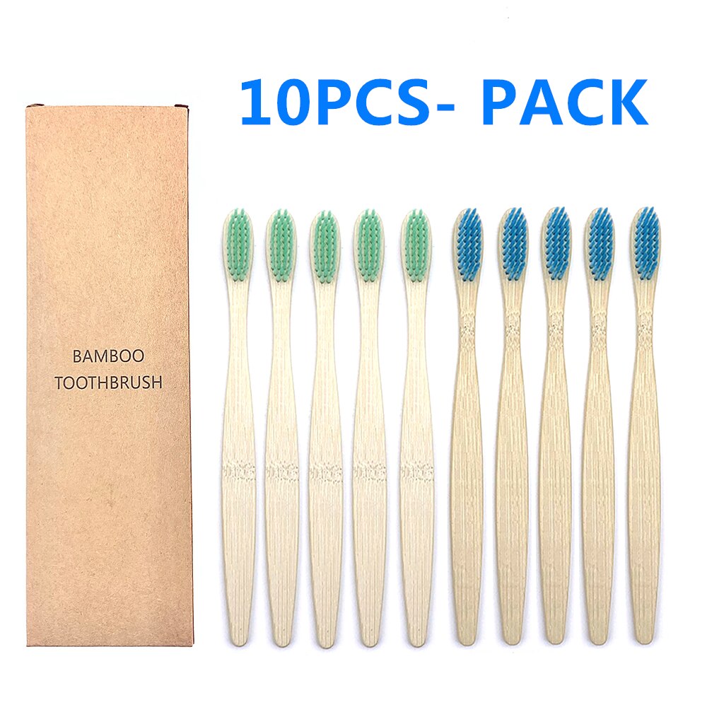 10-Pack Bunte Natürliche Bambus Zahnbürste Umwelt Holz Regenbogen Bambus Zahnbürste Mundpflege Weichen Borsten: 5 Green 5 Blue