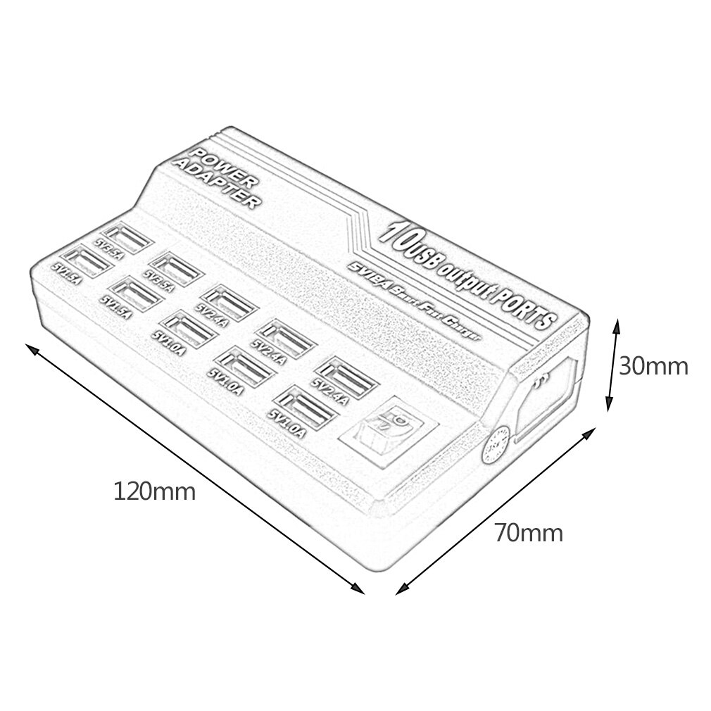 Praktische 10 -poorts usb-lader, reisadapter voor smartphone, tablet, notebook, camera, draagbare eu-stekker