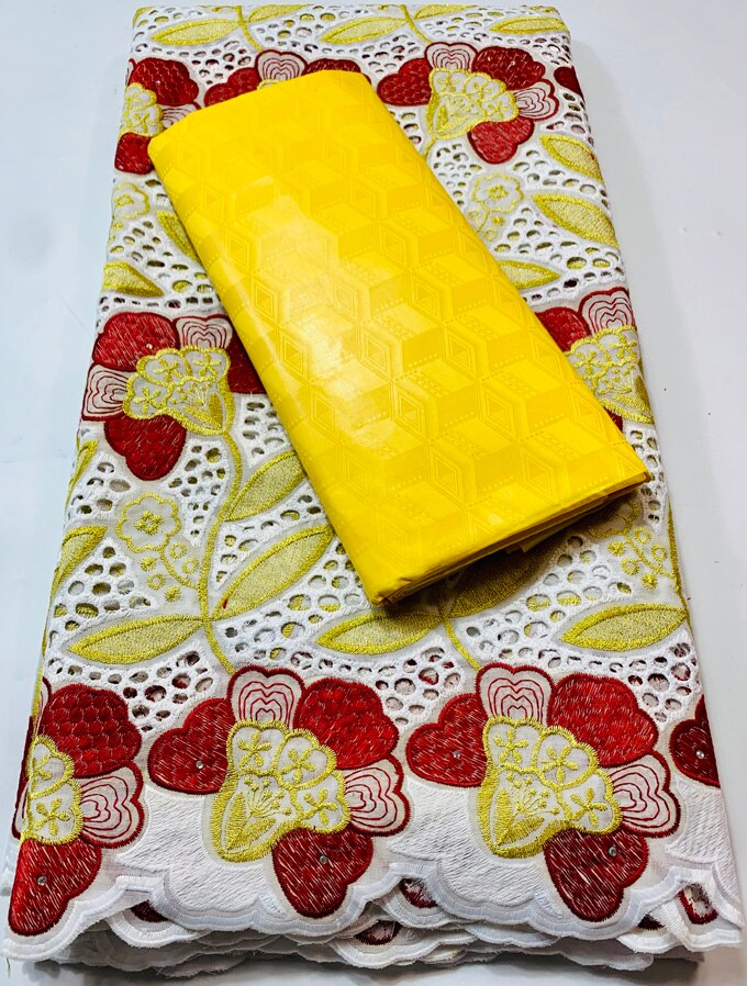 African Bazin Riche Brode Fabric Combine Swiss Voile Cotton Lace Damask Guinea Brocade Lace Fabric 2.5+2.5yard VKM116: AS PIC2