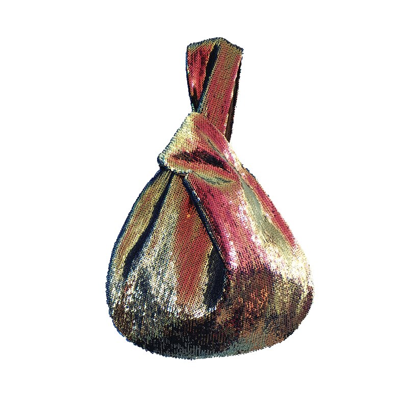 Estelle Wang-Bolso de lentejuelas de Color blanco brillante para mujer, bolsa de mano pequeña con nudo japonés, de día, Vintage, de retales