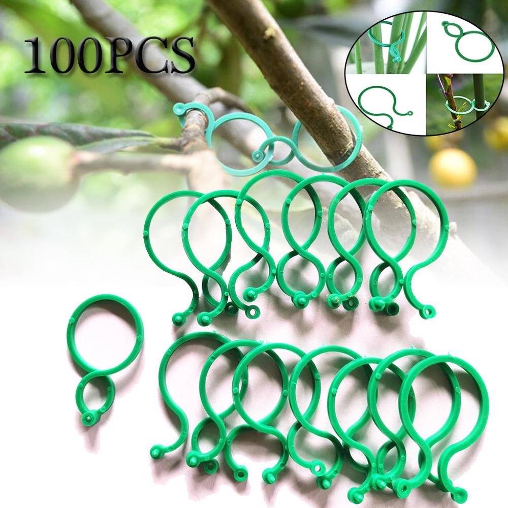 50/100 pces grampos de suporte de planta de plástico reusável para plantas de suspensão videira jardim estufa legumes tomates clipes