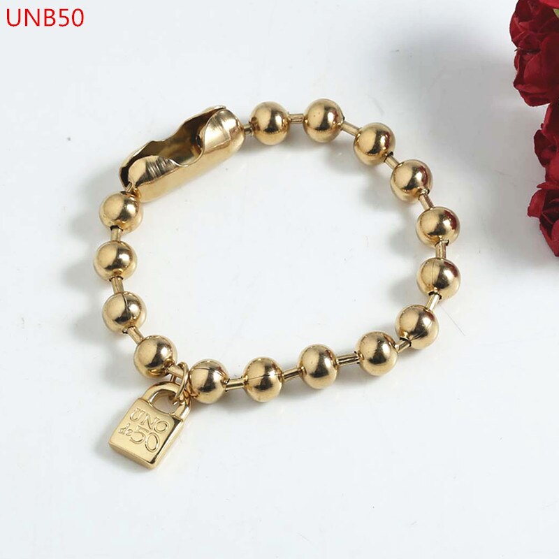 Women Men Silver Color Gold Stainless Steel Roud Ball Bead key Uno 50 Lock Weave Chain Bracelet Jewelry: 16