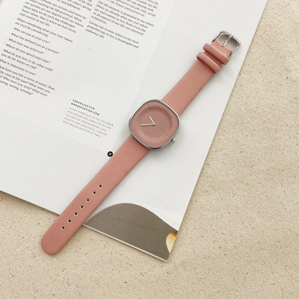 Minimalistisk klocka dam casual quartz damklockor kvinnlig klocka läder relogio feminino часы женские: Rosa