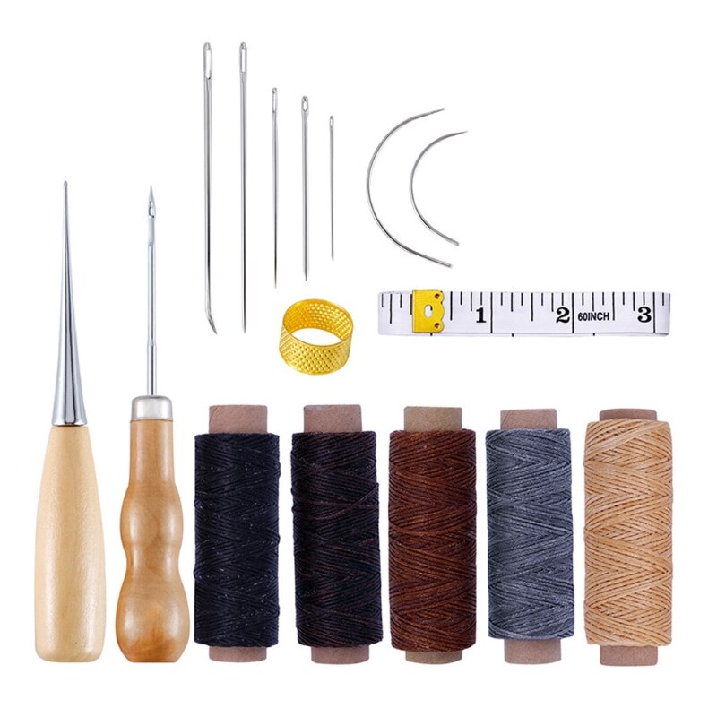 Leather Craft Sewing DIY Repair Kit, Tool Kit Leather Hand Sewing Needles Canvas Thread and Needles Tape Measure Large-Eye Stitc